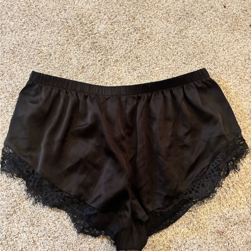 Black Satin Lace Trim Sleep Shorts